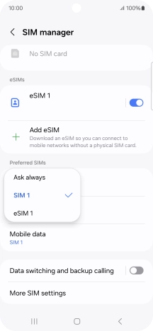 Press the required setting.