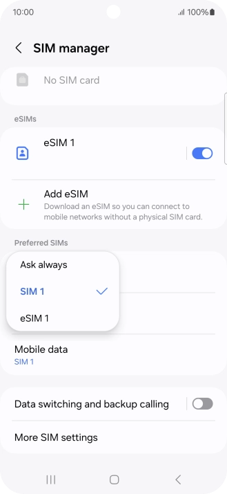 Press the required setting.