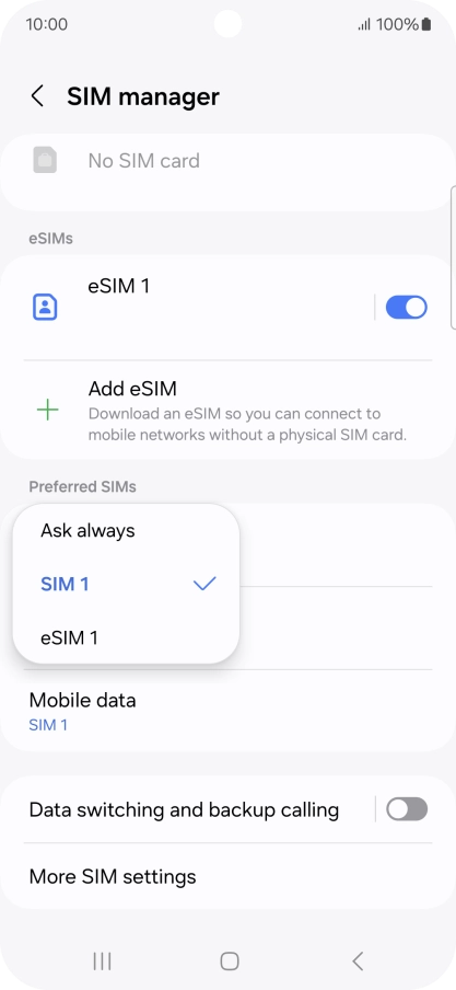 Press the required setting.