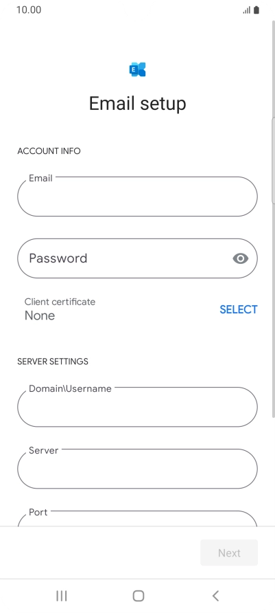 Press Password and key in the password for your email account.