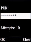 Key in the PUK and press the Navigation key.