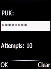 Key in the PUK and press the Navigation key.