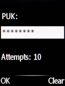 Key in the PUK and press the Navigation key.