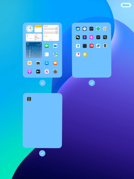 Press the field below the required home screen page to turn page view on or off.