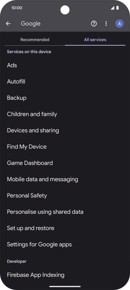 Press Settings for Google apps.