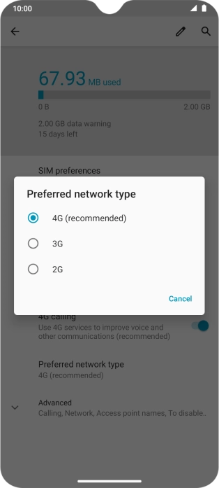 Press the required network mode.
