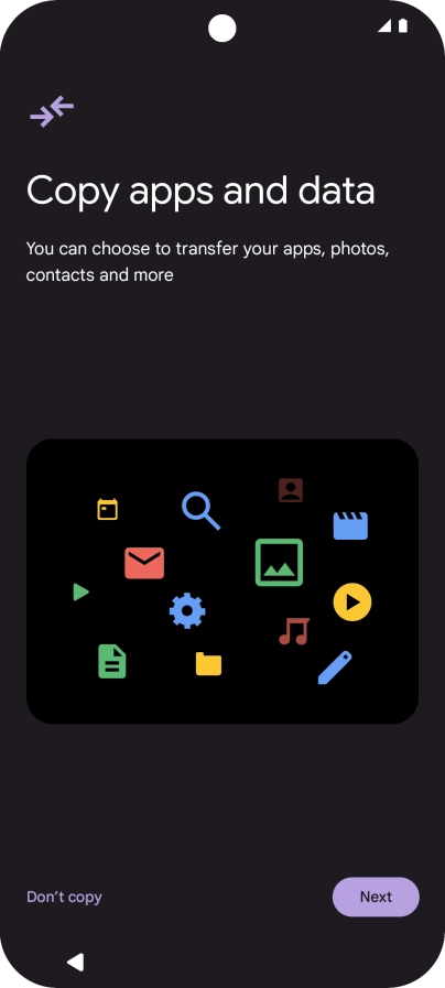 When this screen is displayed, your phone is ready to restore content from a Google One backup.