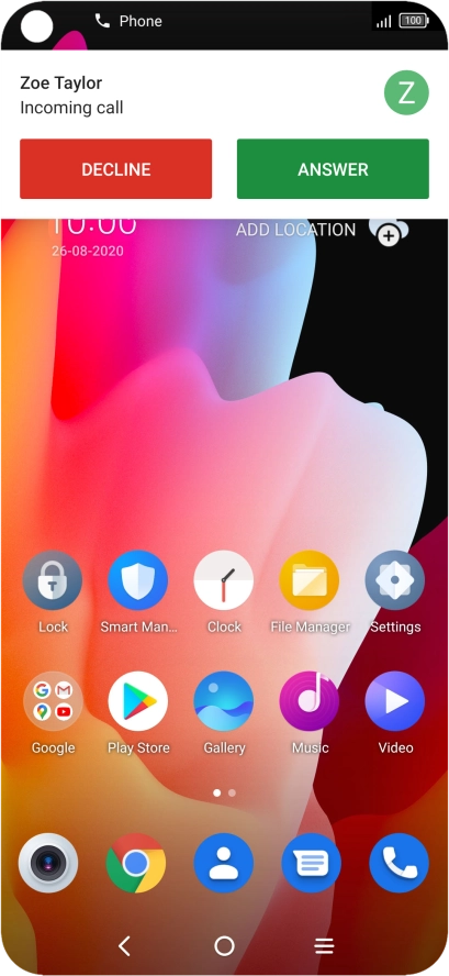 Press and drag the accept call icon upwards.