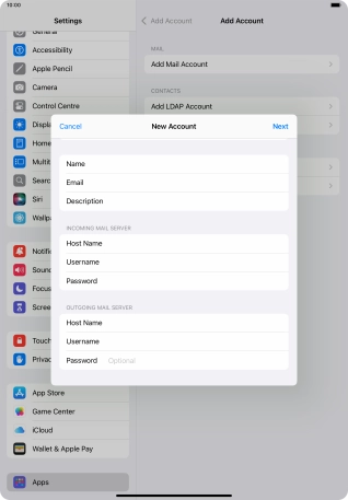 Press Password and key in the password for your email account.