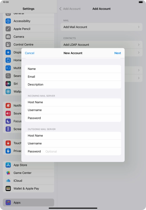 Press Password and key in the password for your email account.