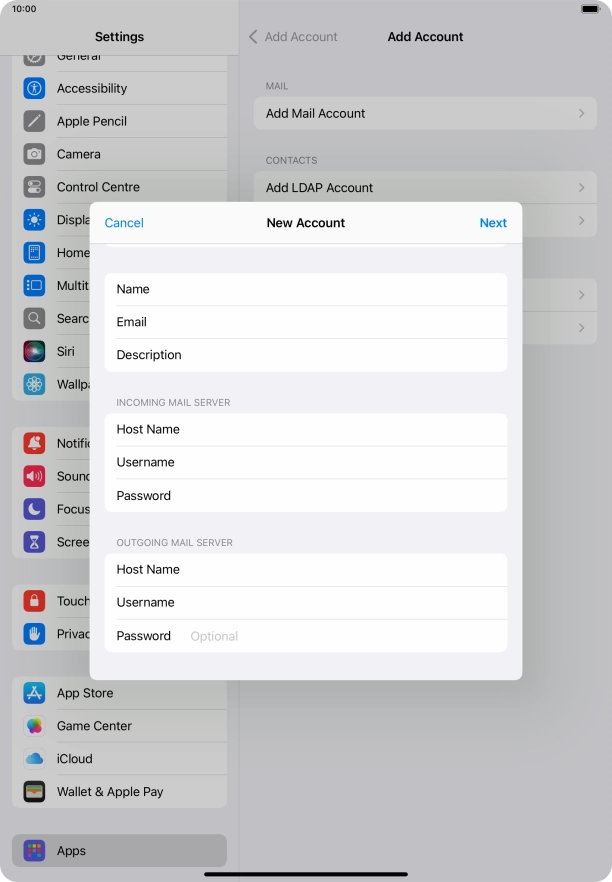 Press Password and key in the password for your email account.