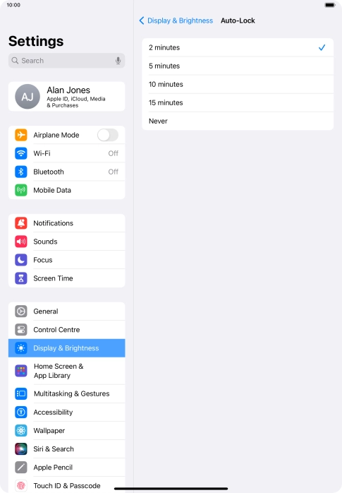 Press the required setting.