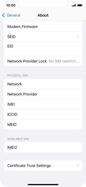 Your phone's EID number is displayed below EID.