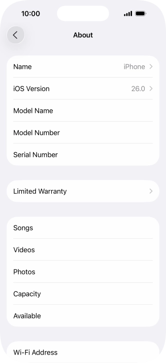 Your phone's software version is displayed next to iOS Version.