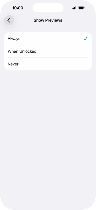 To select notification preview on the lock screen, press Always.