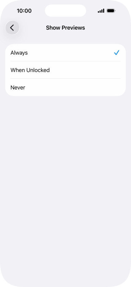 To select notification preview on the lock screen, press Always.