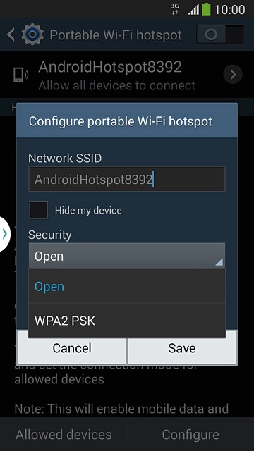 If you don't want to password protect your hotspot:Press Open.
