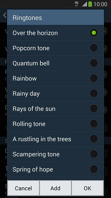 To use one of your phone's default ring tones:Press the different ring tones to listen to them.