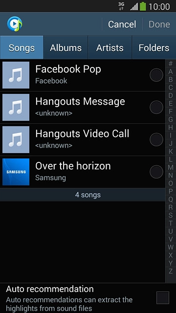 Go to the required folder.Press the different ring tones to listen to them.