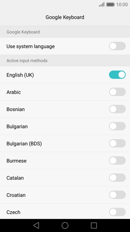 Press the indicator next to the required language to add it as a writing language.