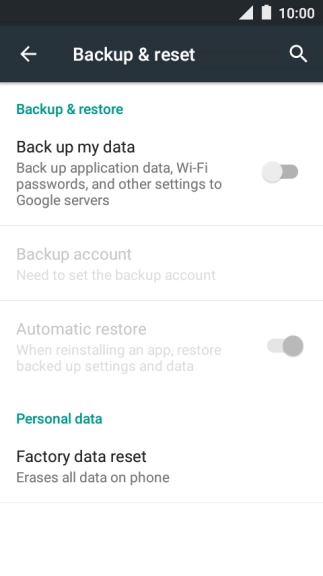 Press Factory data reset.