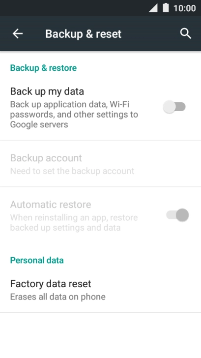 Press Factory data reset.