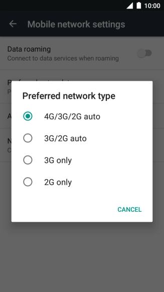 Press the required network mode.