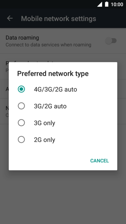 Press the required network mode.
