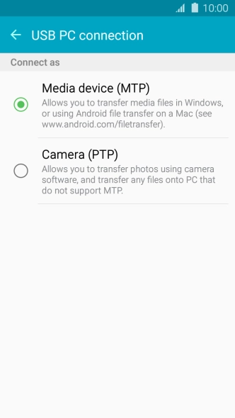 Press Media device (MTP) to turn on the function.