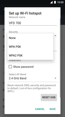 Press WPA2 PSK to password protect your Wi-Fi hotspot.