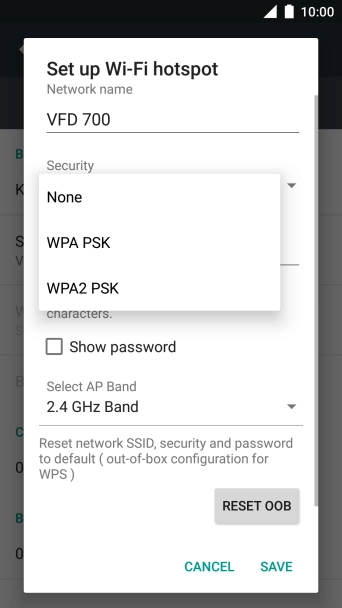 Press WPA2 PSK to password protect your Wi-Fi hotspot.