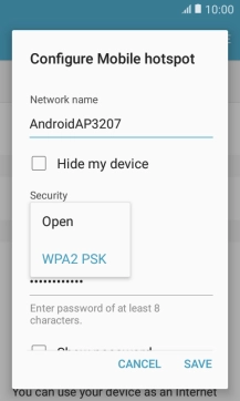 Press WPA2 PSK to password protect your Wi-Fi hotspot.