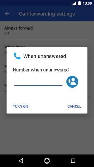 Key in (prefix) 5 (your phone number) and press TURN ON.