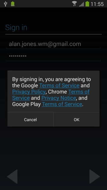 Press  and follow the instructions on the screen to select settings for your Google account.