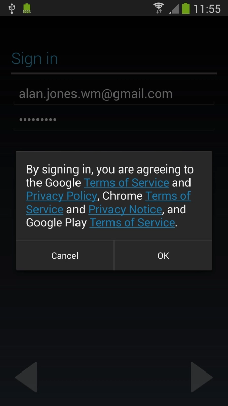 Press  and follow the instructions on the screen to select settings for your Google account.