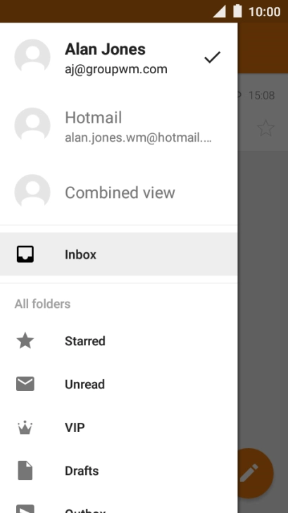 Press the required email account.