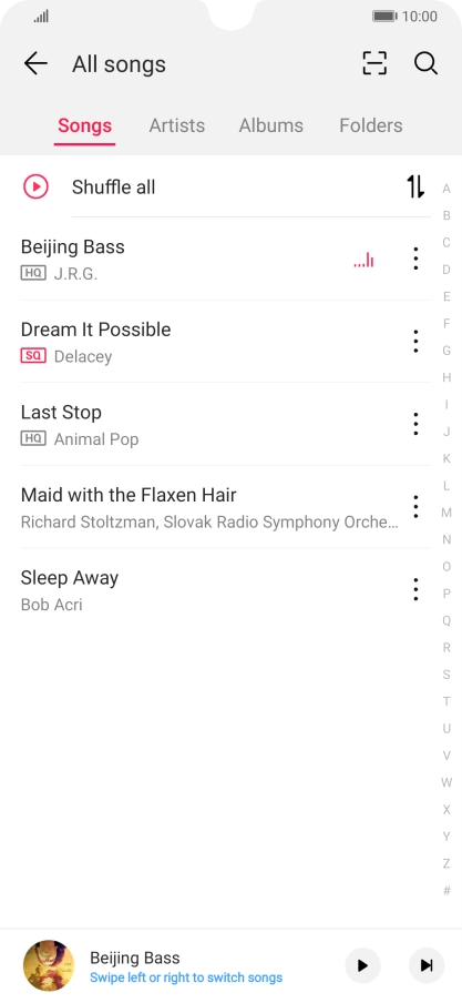 Press the required category and go to the required audio file.