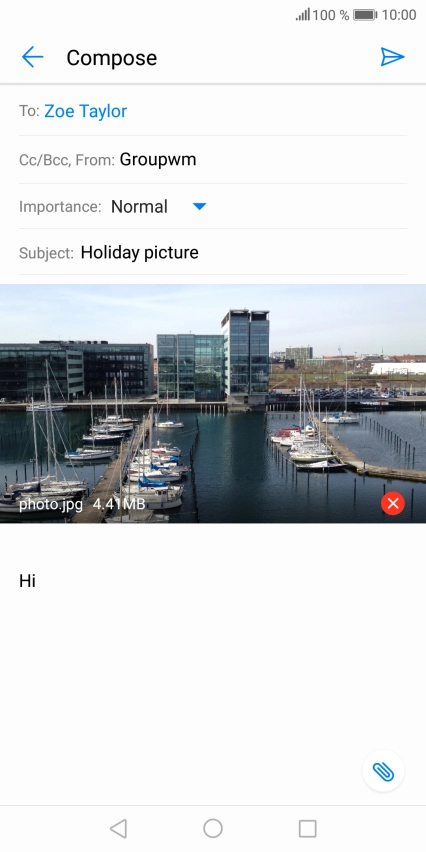 Press the send icon when you've finished your email message.