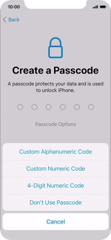 Follow the instructions on the screen to turn on use of phone lock code or press Don't Use Passcode.