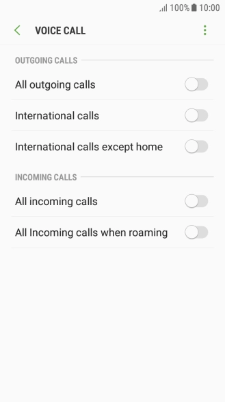 Press the indicator next to the required barring type.