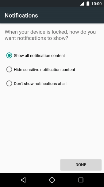Press the required setting.