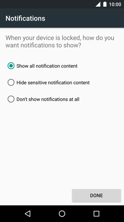 Press the required setting.
