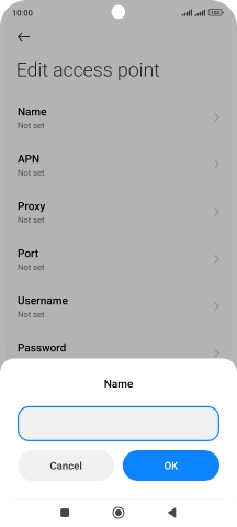 Key in Vodafone Internet and press OK.