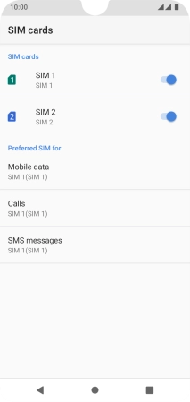 Press the indicator next to the required SIM to turn use of the SIM on or off.