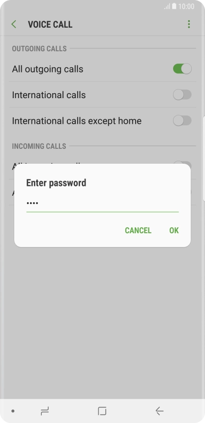 Key in your barring password and press OK. The default barring password is 0000.