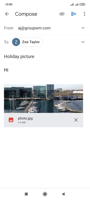 Press the send icon when you've finished your email message.