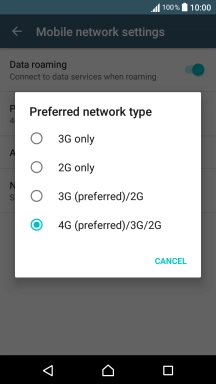 Press the required network mode.