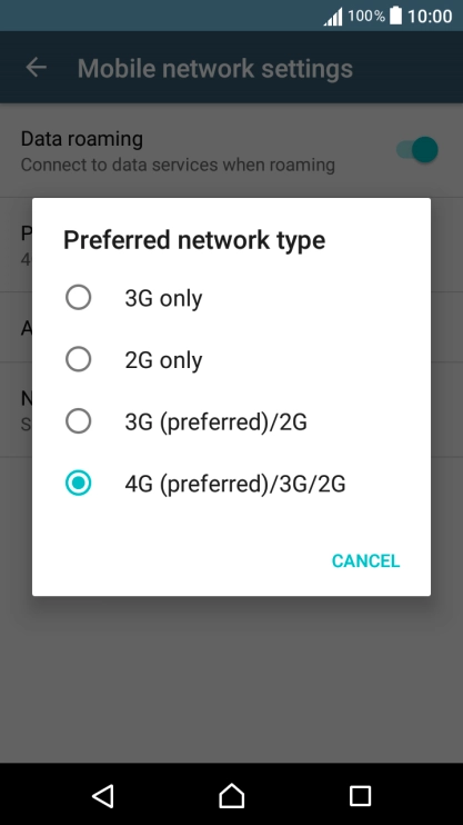 Press the required network mode.