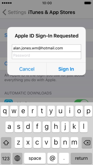 Press Password and key in the password for your Apple ID.