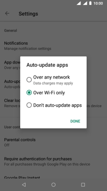 To turn on automatic update of apps using mobile network, press Over any network.